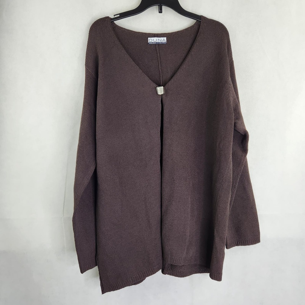 Duna Womens Button Cardigan Brown No size Tag Single Button Closure